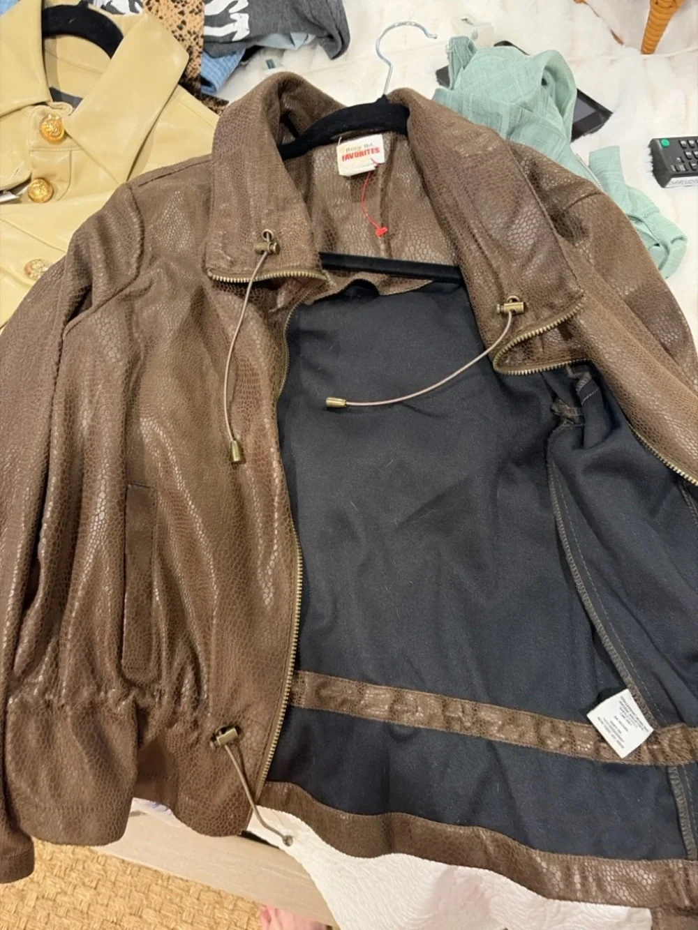 Ruby Rd. Dark Brown Textured Leather Drawstring Jacket - Picture 4 of 4